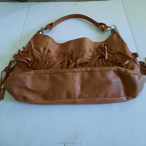 B. MAKOWSKY Leather Brown Fringe Hobo Handbag Purse - Picture 7 of 11